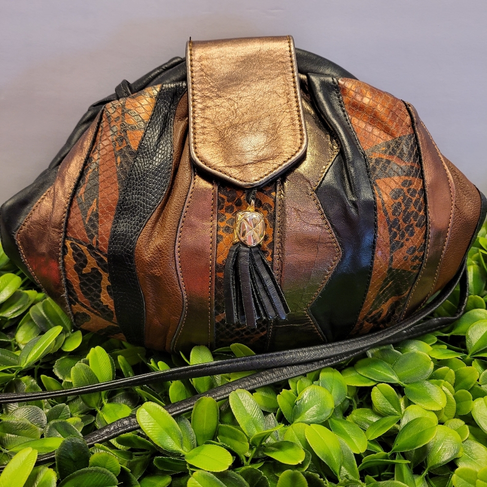 Leather Patchwork Crossbody Bag - Brown & Black